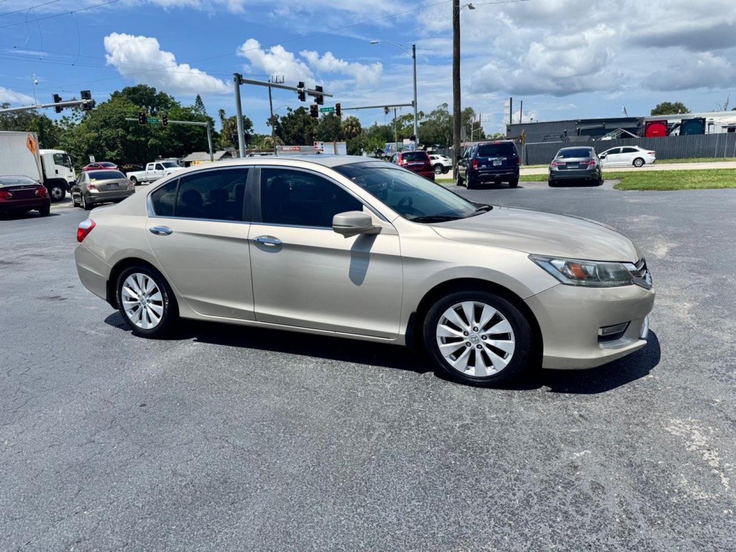 2013 GOLD HONDA ACCORD EXL (1HGCR2F86DA) with an 2.4L engine, Continuously Variable transmission, located at 2929 9th St. West, Bradenton, 34205, (941) 242-2810, 27.473591, -82.570679- Photo#0