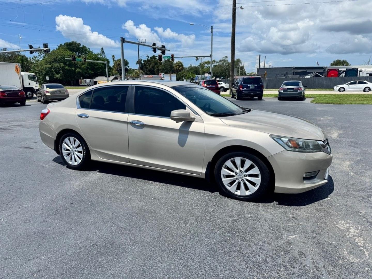 2013 GOLD HONDA ACCORD EXL (1HGCR2F86DA) with an 2.4L engine, Continuously Variable transmission, located at 2929 9th St. West, Bradenton, 34205, (941) 242-2810, 27.473591, -82.570679- Photo#1